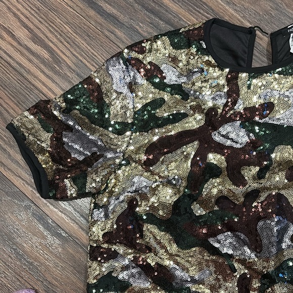 Fashion Nova Sequin Camo Dress - Gold, Green, Brown - Picture 2 of 5